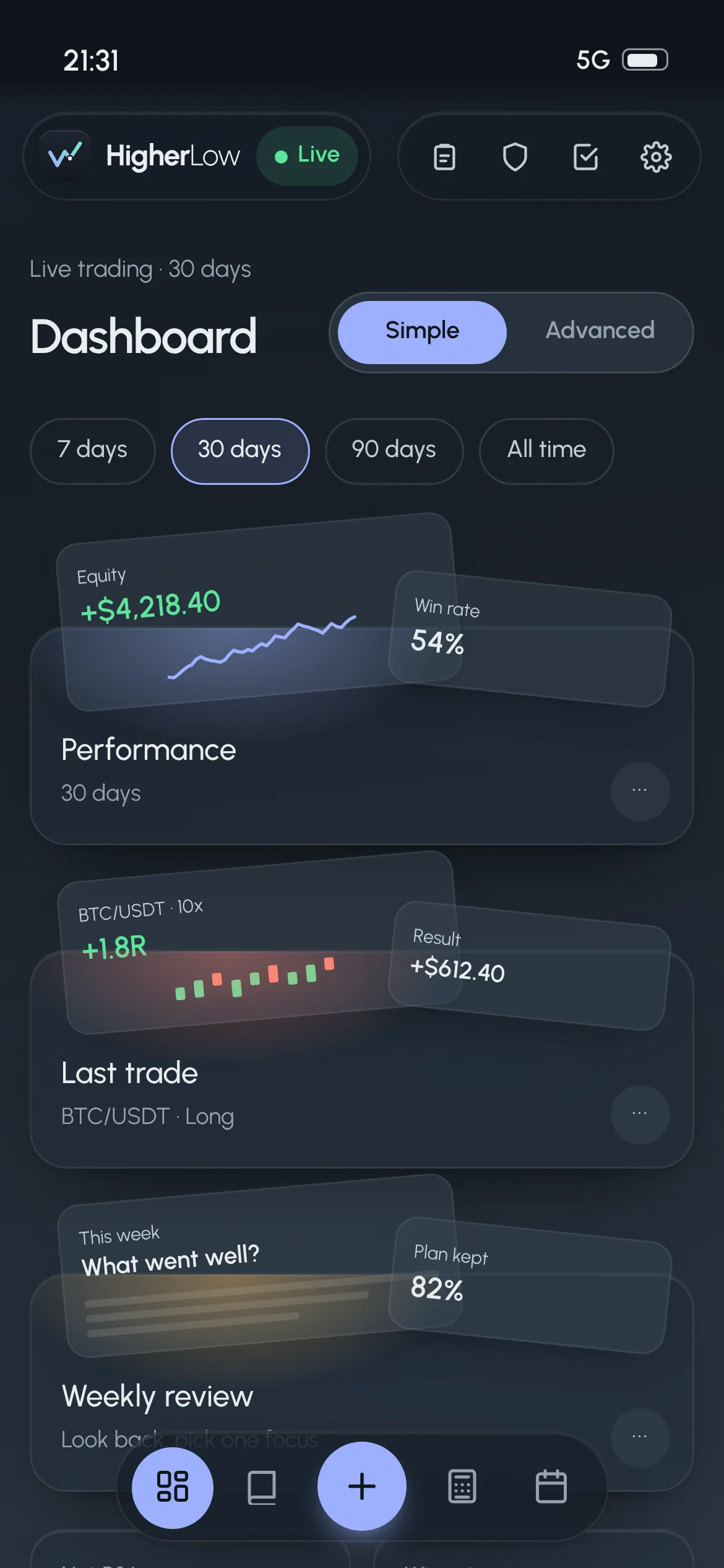 HigherLow dashboard on a phone