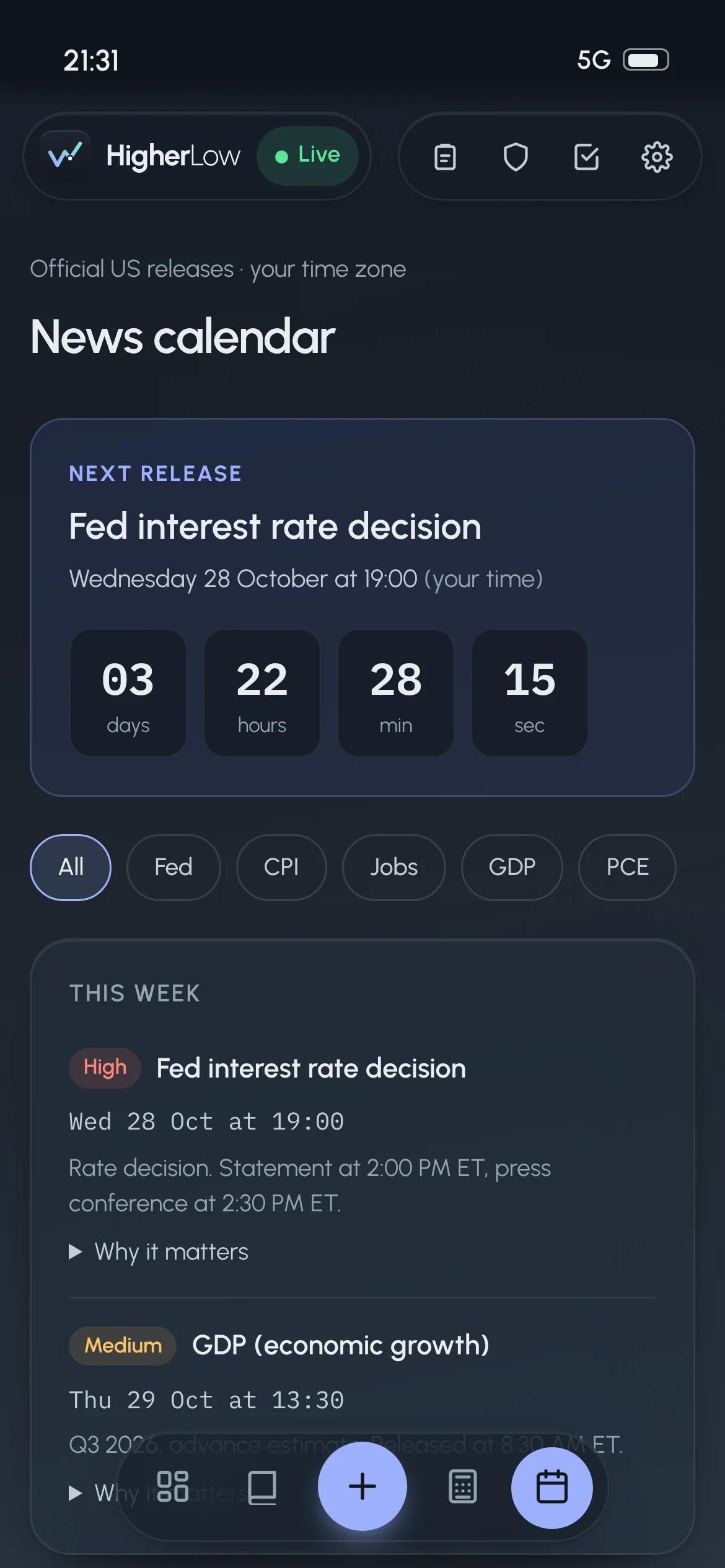 News calendar with countdown
